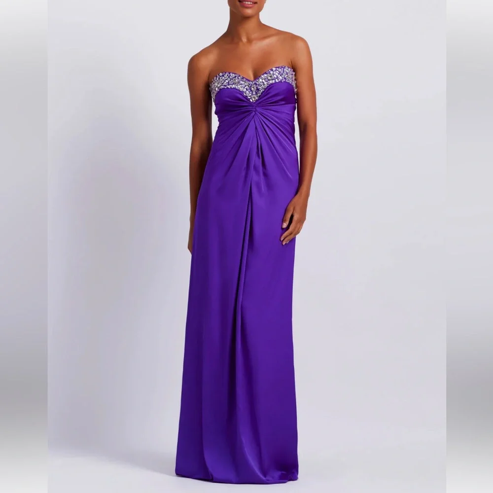 PatBO Strapless Purple Evening Gown with Beaded Sweetheart Neckline - Picture 12 of 13